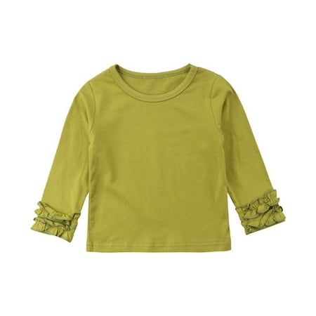 

Caitzr Toddler Baby Girls Long Sleeve T-shirt Crew Neck Cotton Ruffles Solid Tops