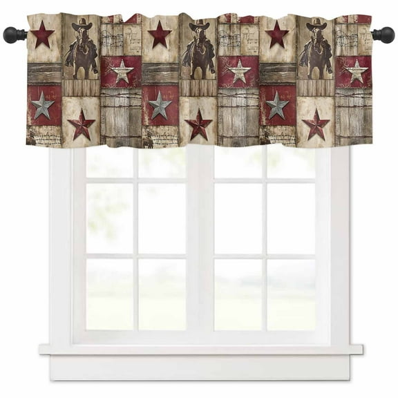 nqOlkjepod Texas Star Vintage Farmhouse Short Window Curtain Valances, Western Cowboy Country Wooden Rod Pocket Kitchen Valances for Living Room Bedroom Bathroom Cafe, 1 Panel - 42" x 18"
