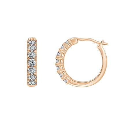 GEMOUR Rose Gold Plated Sterling Silver 1 ct Round Cut Cubic Zirconia Hoop Earrings