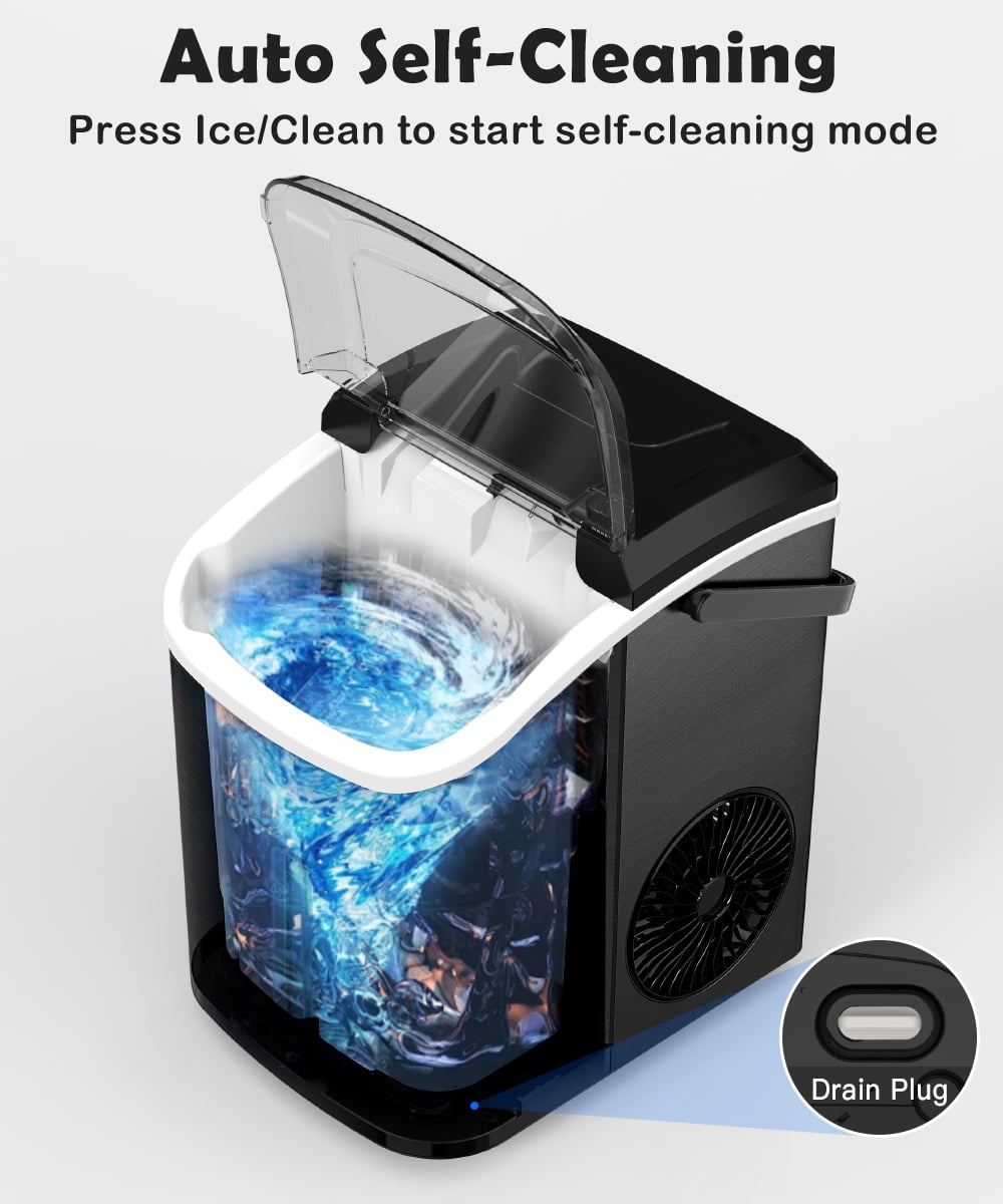 Moifoi 33lbs Countertop Nugget Ice Maker, Potable with Scoop, Soft Nugget Ice Ready in 10mins, Stainless Steel, Black