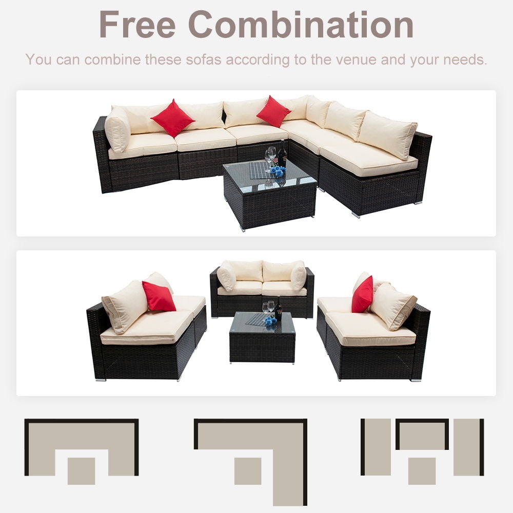 Kepooman Outdoor Garden Modular Patio Rattan Sofa Lounge Set for Home Patio, Set of 7, Beige Kepooman Outdoor Garden Modular Patio Rattan Sofa Lounge Set for Home Patio, Set of 7, Beige