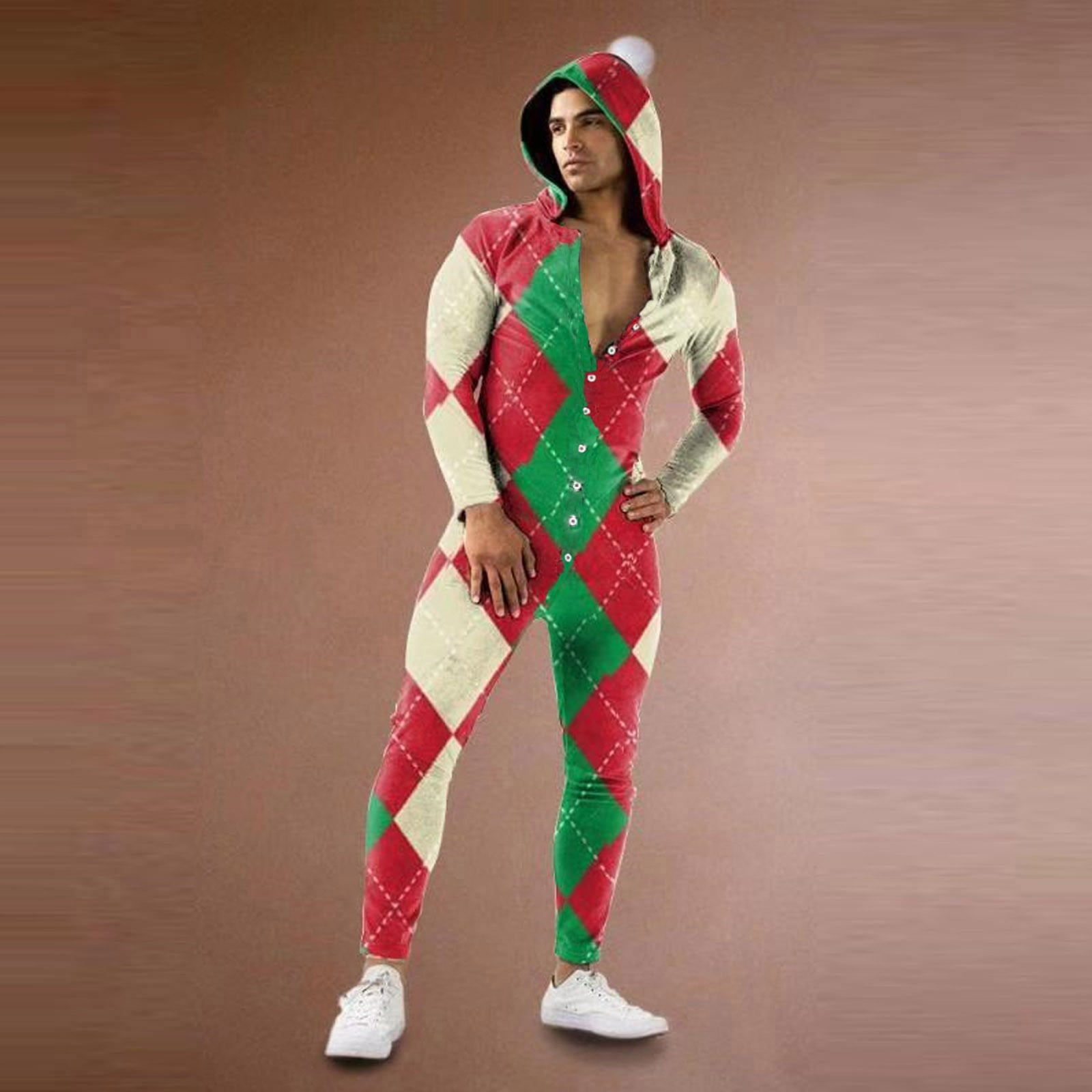 Red Mens fashion 3D Printing Back Flip-Back Button Home Flap Adults jumpsuit