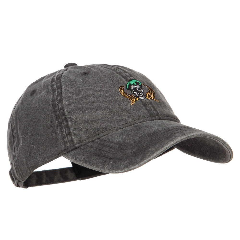 Green Beret Crest Embroidered Washed Cap - Black OSFM