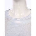 thumbnail image 5 of Zaldita Women Shiny Metallic Long Sleeves T-shirt Dress Loose Fit Bodycon Mini Dress Club Party Short Silver 180, 5 of 7