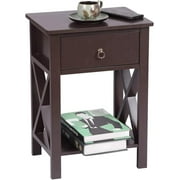 Coffee Finish X-Design Nightstand with Drawer and Shelf, Couch Sofa Side Table for Small Apartment