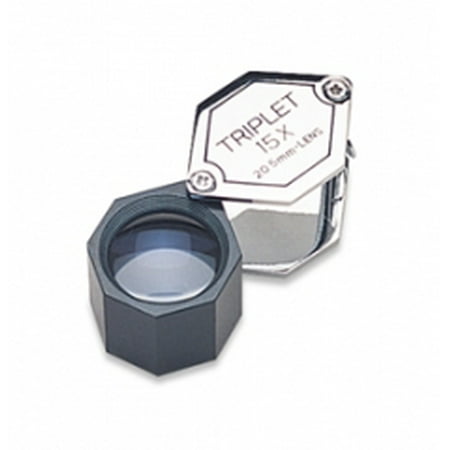 Hexagonal Loupe, 15X Triplet, Black and Chrome, 20.5 Millimeters