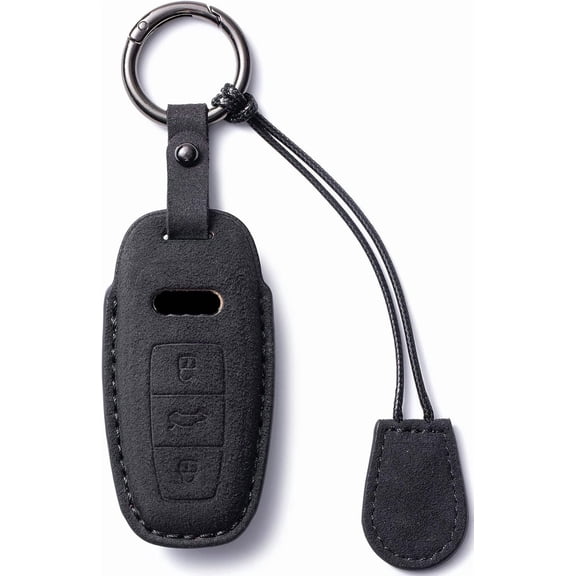 Key Fob Cover Compatible with Fit for Audi A3 A6 A7 E-Tron A8 Q8 2019-2024, Suede Genuine Leather, Key Case Protector, Keyless, Smart Key Fob, Keychain Case Holder Protector,1