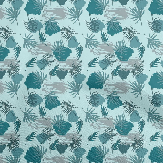 oneOone Georgette Viscose Teal Blue Fabric Leaf With Abstract Texture Sewing Craft Projects Fabric Prints By Yard 42 Inch Wide