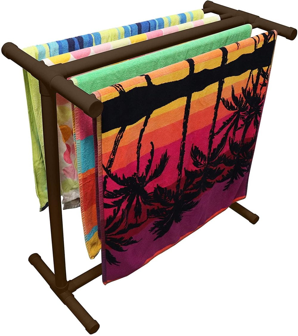 "MilcTabe 5 Bar Pool Towel Rack Brown Horizontal Free Standing