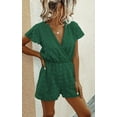 thumbnail image 2 of Women's Rompers-Summer Deep V Neck Wrap Floral Polka Dot Short Sleeve Beach Short Jumpsuit, 2 of 3