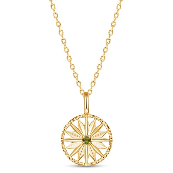 Round Cut Simulated Peridot Round Plain Star Disc Pendant Necklace In 14k Yellow Gold Over Sterling Silver Along With 18" Chain