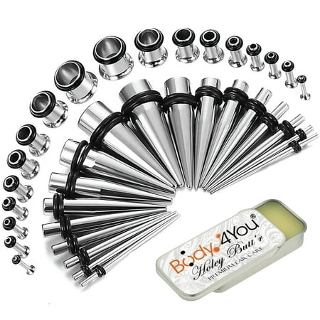 BodyJ4You 37PC Gauges Kit Ear Stretching Aftercare Balm 14G-00G Surgical Steel Tunnel Plug Taper (Best Ear Stretching Balm)
