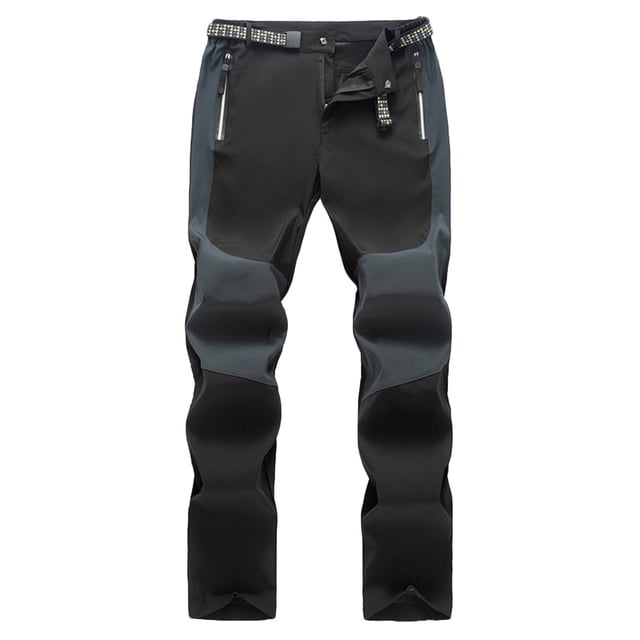 Leodye Casual Men Color Block Pockets Sports Long Cargo Pants Quick Drying Breathable Work Trousers Black S(S)