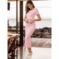 thumbnail image 6 of DARING DIVA Women's Soft Bodycon Midi Side Ruched Ribbed Maternity Dress M Pink, 6 of 8