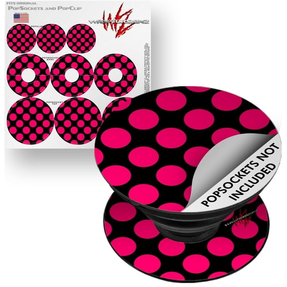 Decal Style Vinyl Skin Wrap 3 Pack for PopSockets Kearas Polka Dots Pink On Black (POPSOCKET NOT INCLUDED) by WraptorSkinz