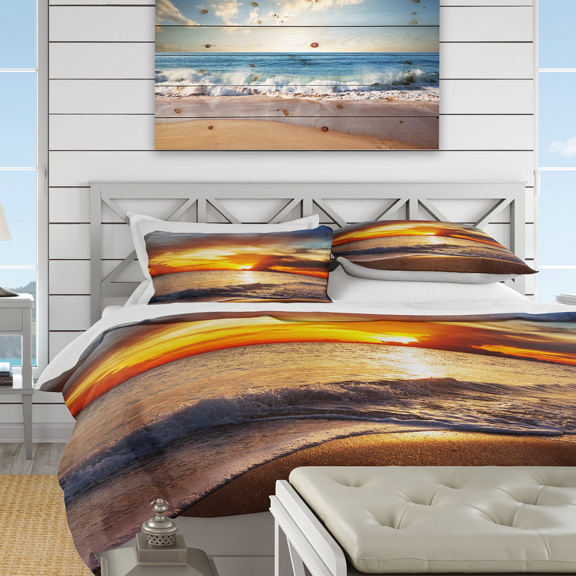 Designart 'Yellow Sunset Through Dark Clouds' BEach Duvet Cover Set