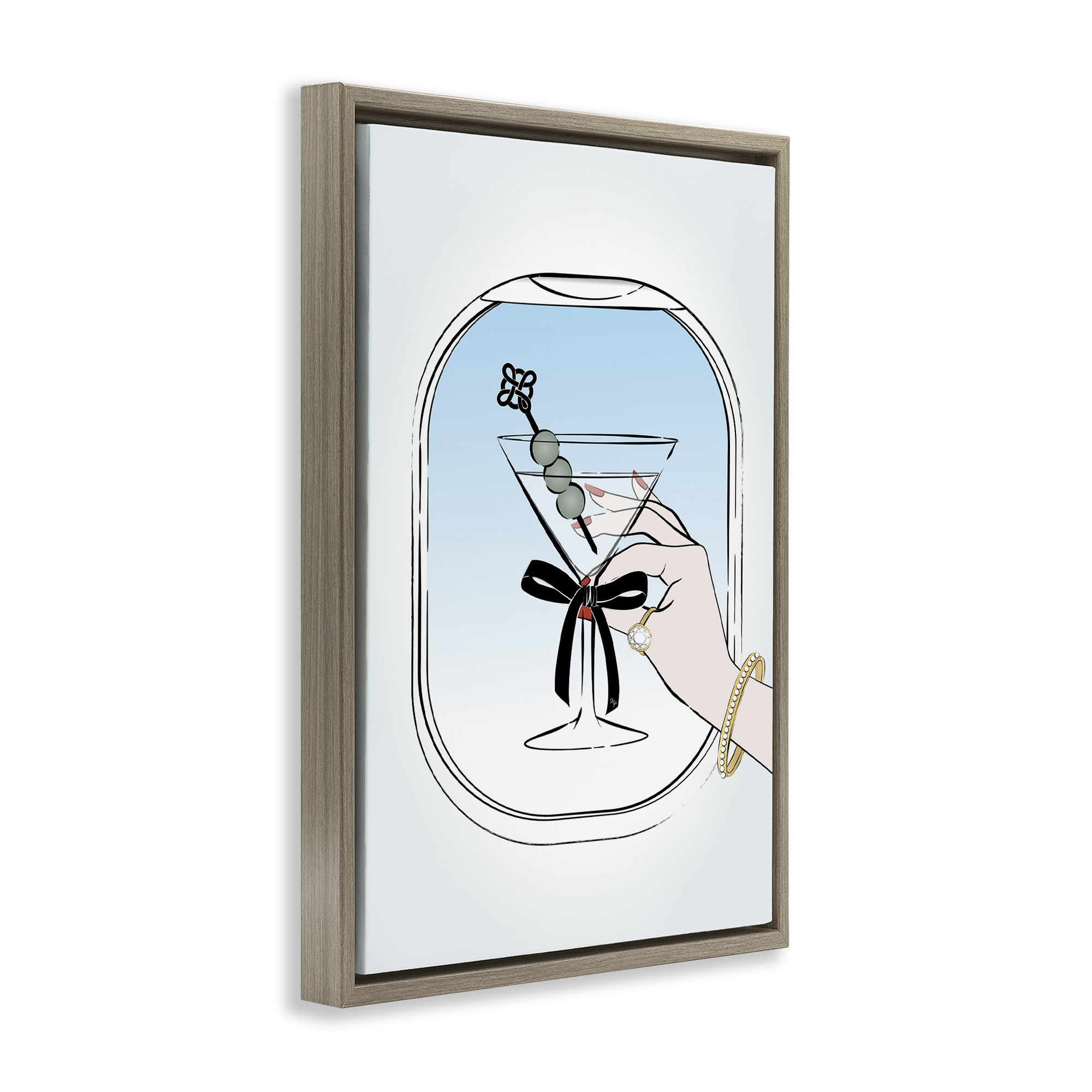 Stupell Industries First Class Cocktail Food & Beverage Painting Brown Floater Framed Art Print Wall Art, 21 x 31