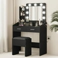 thumbnail image 1 of Dressing table with mirror and light, makeup table with power socket, 3 lighting modes with adjustable brightness, small dressing table set with 2 drawers, bedroom makeup table, white/black/pink/tabby, 1 of 8