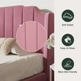 thumbnail image 3 of Amolife Queen Size Upholstered Platform Bed Frame with Curved Velvet Wingback Headboard, Pink, 3 of 6
