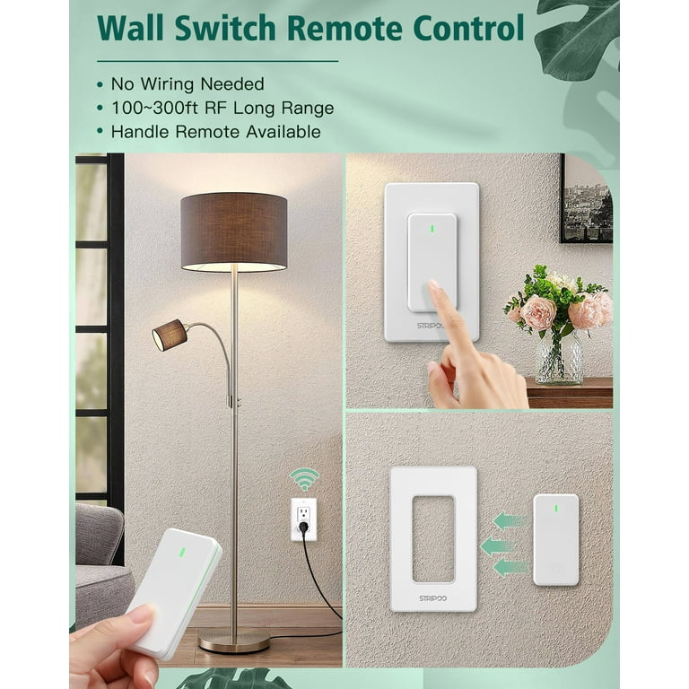 Stripoo Wireless Smart Remote Switch Outlet,Wall Mounted Electrical Power  Outlet Switch,Long Range Controller Outlet Kit