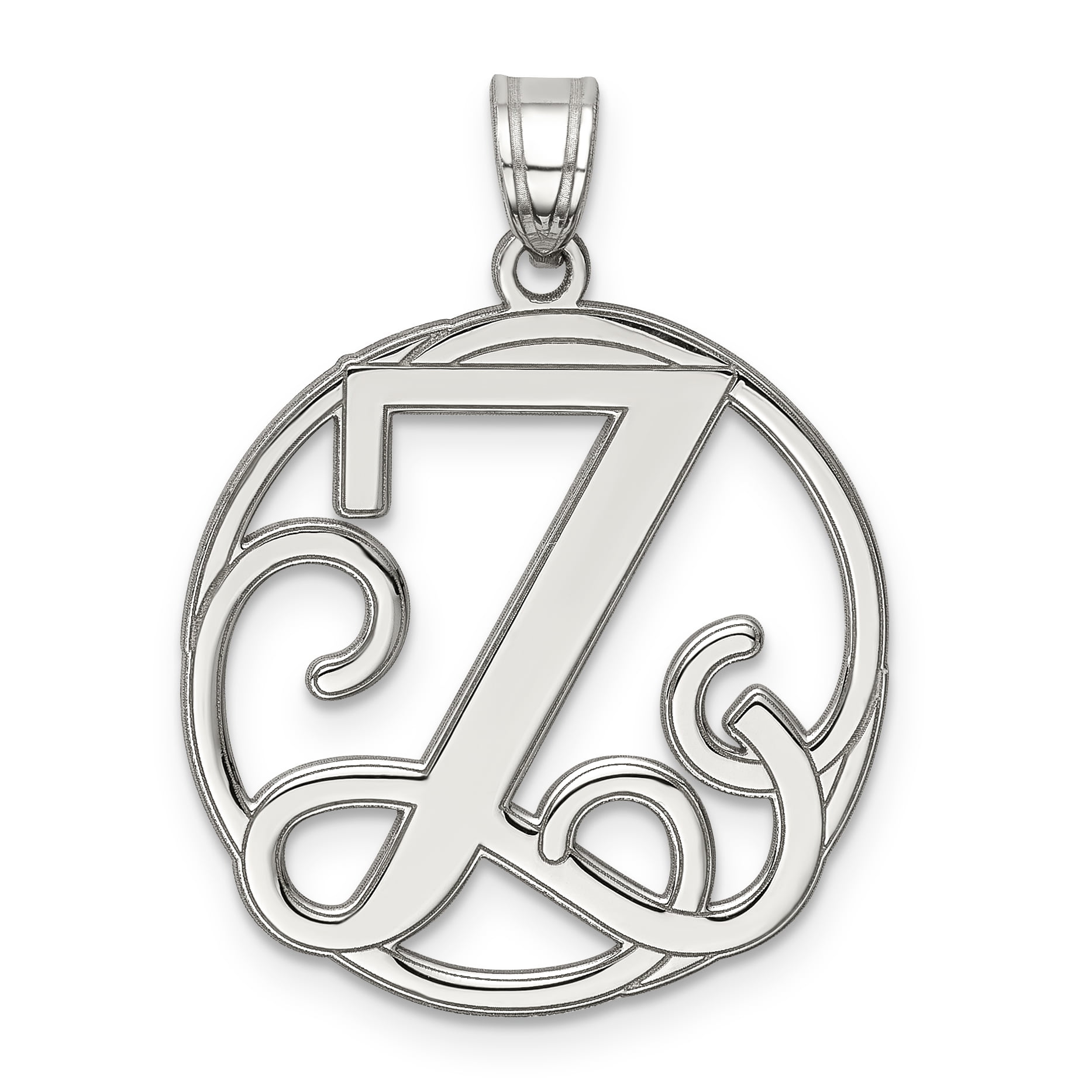 Polished 925 Sterling Silver Z Initial in Rope Circle Pendant Necklace