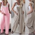 thumbnail image 2 of Autumn Women Casual Loose Overalls Sleeveless Straps Baggy Jumpsuit Wide Leg Vintage Romper Playsuit, 2 of 8