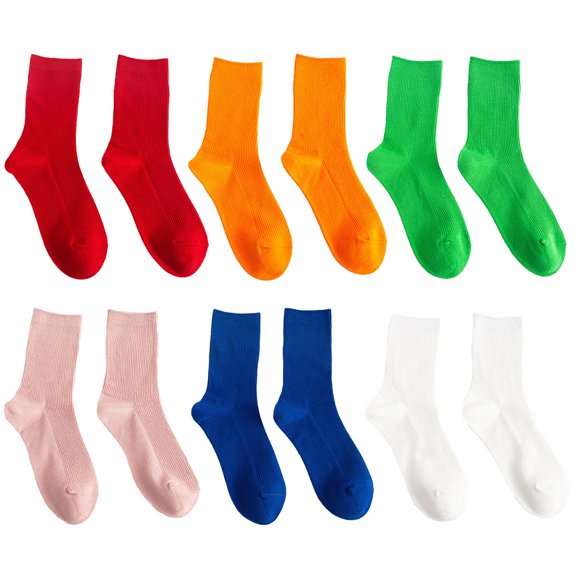 6 Pairs Warm Socks Mid-calf Candy Color Lot of Spring Summer Middle Length Cotton Women's Woman