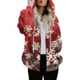 thumbnail image 2 of Women's Fashionable Casual Zippered Hooded Sweatshirt Jacket with Christmas Print and Drawstring, Furry Plush for Winter,Watermelon Red,2XL, 2 of 7