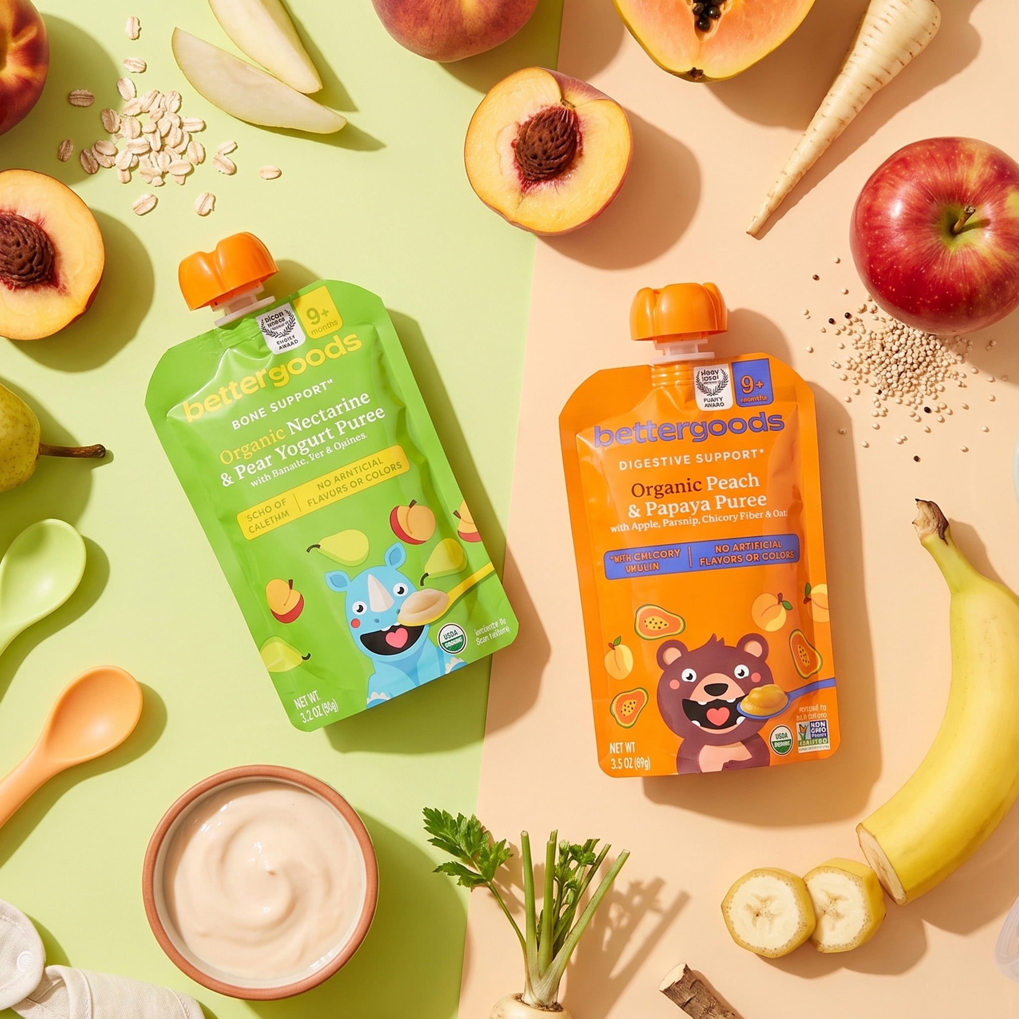 (3 pack) bettergoods Organic Stage 3 Baby Food Digestive Support and Bone Support Variety Pack, 3.5 oz Pouches, 4 Count