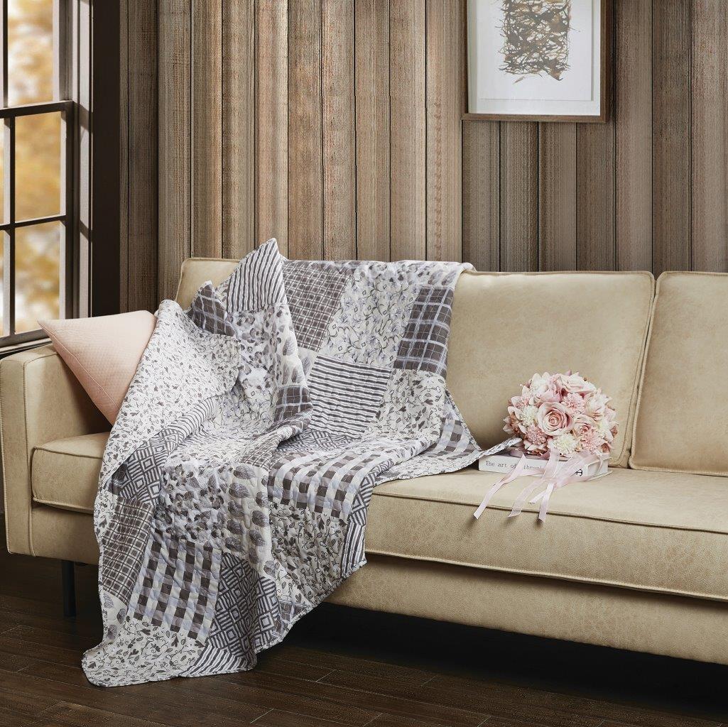Virah Bella Charming Greys Quilted Throw Blanket 50" x 60