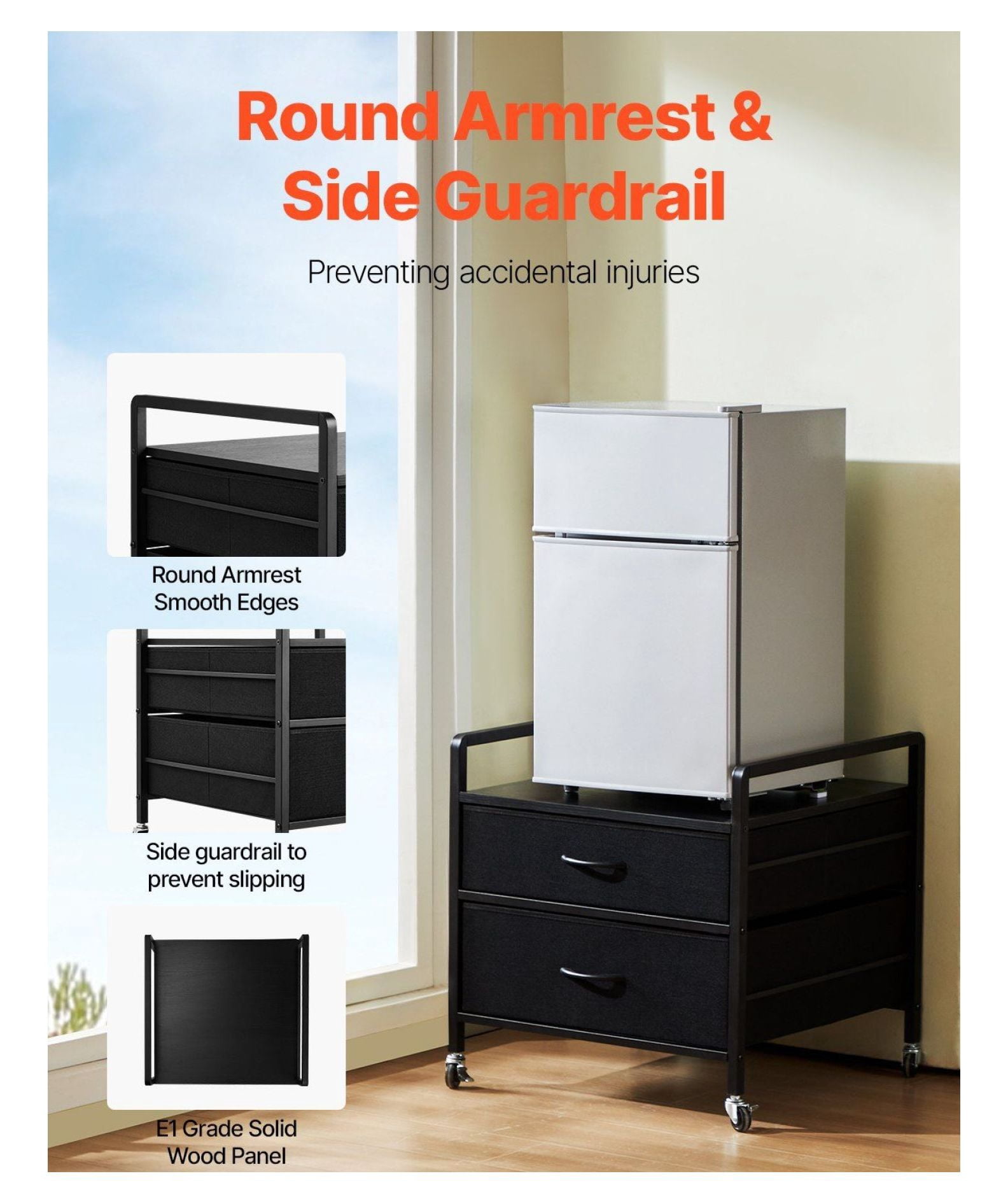 Mini Fridge Stand with Storage, 176 lb Capacity, 2 Drawers & Wheels - Black Organizer for Dorm, Apartment, Office - Mobile Mini Fridge Table