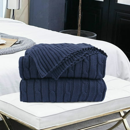 PiccoCasa Cotton Knitted Throw Blanket Soft Warm Cable Knit Blanket 120x180cm Navy Blue PiccoCasa Cotton Knitted Throw Blanket Soft Warm Cable Knit Blanket 120x180cm Navy Blue