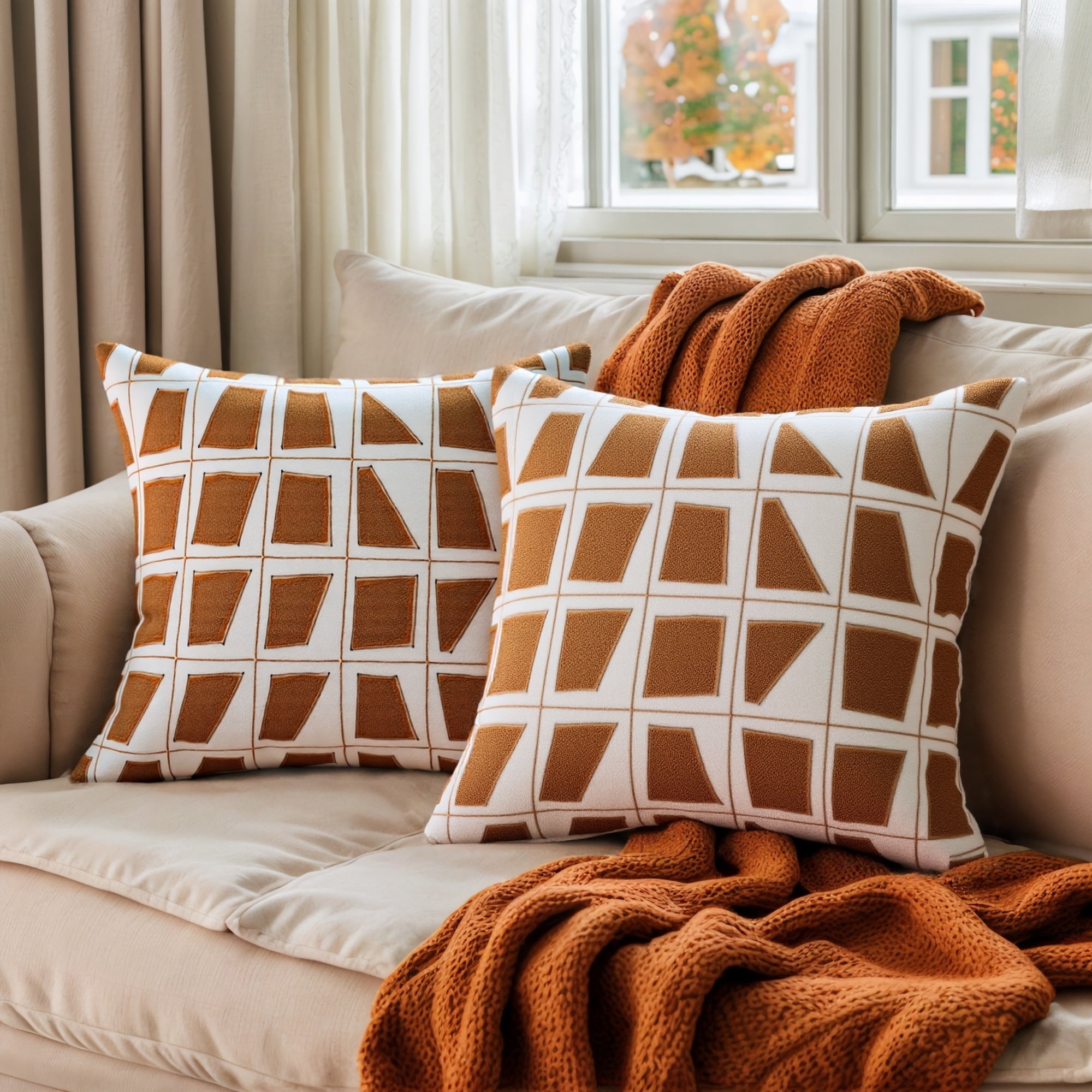 Unique Bargains Set of 2 Geometric Soft Plush Cushion Case Pillow Covers 20" x 20" Khaki