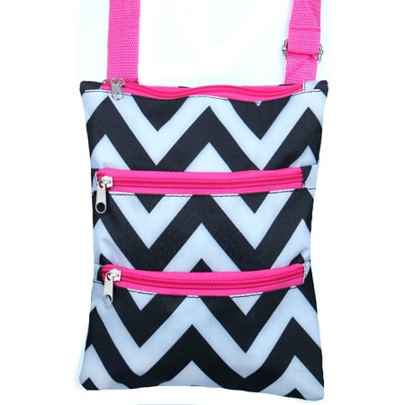 Black White Tote Enimay Women's Girls Designer Print Adjustable Crossbody Zipper Bag Purse Tote Black White Chevron With Pink One Size ()