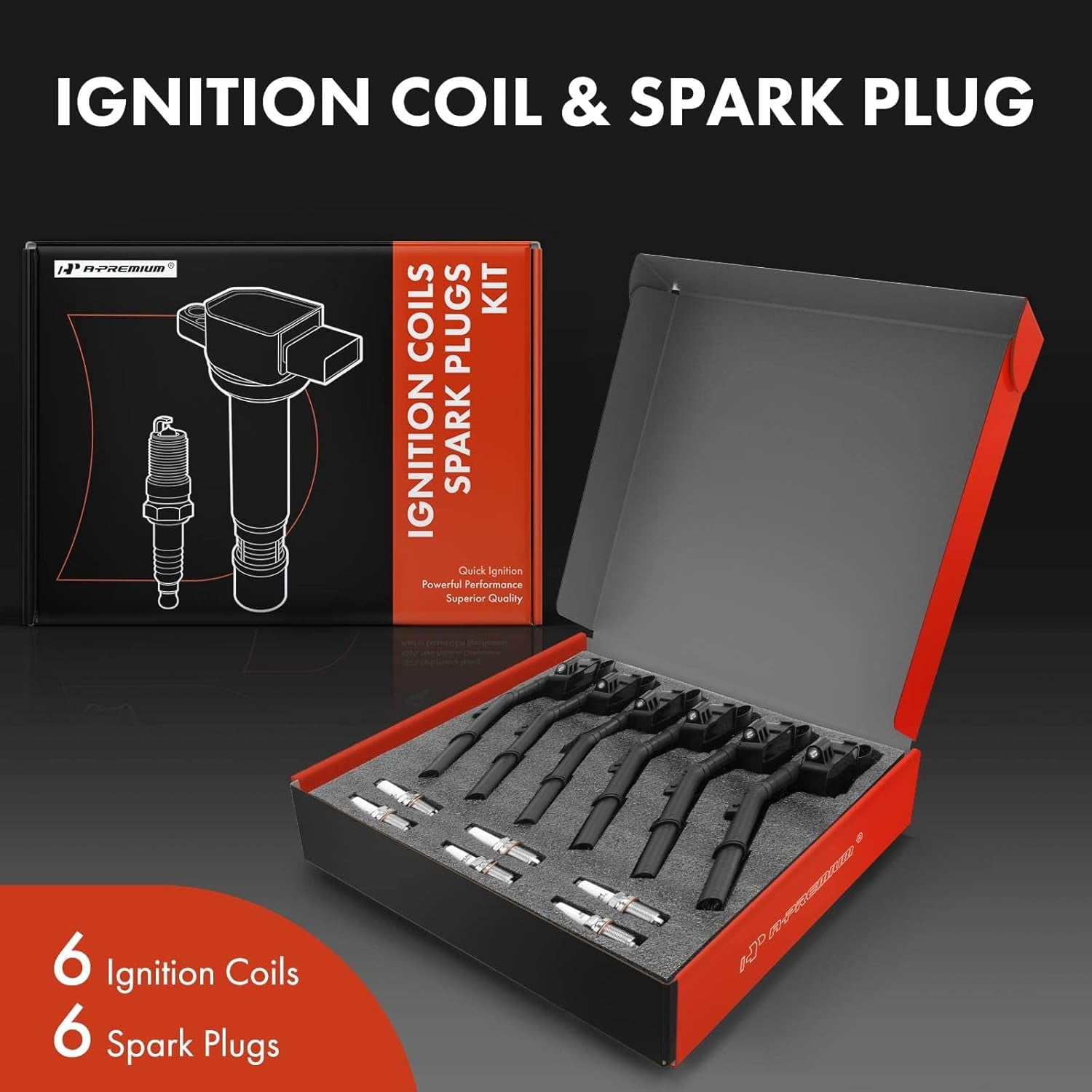 A-Premium Set of 6 Ignition Coil Pack and Iridium Spark Plugs Compatible with Mercedes-Benz W212 Series E300 2015-2016, W212/S212 Series E350 2014-2016, W212 Series E400 2014, 3.5L, Replace# NGK95875