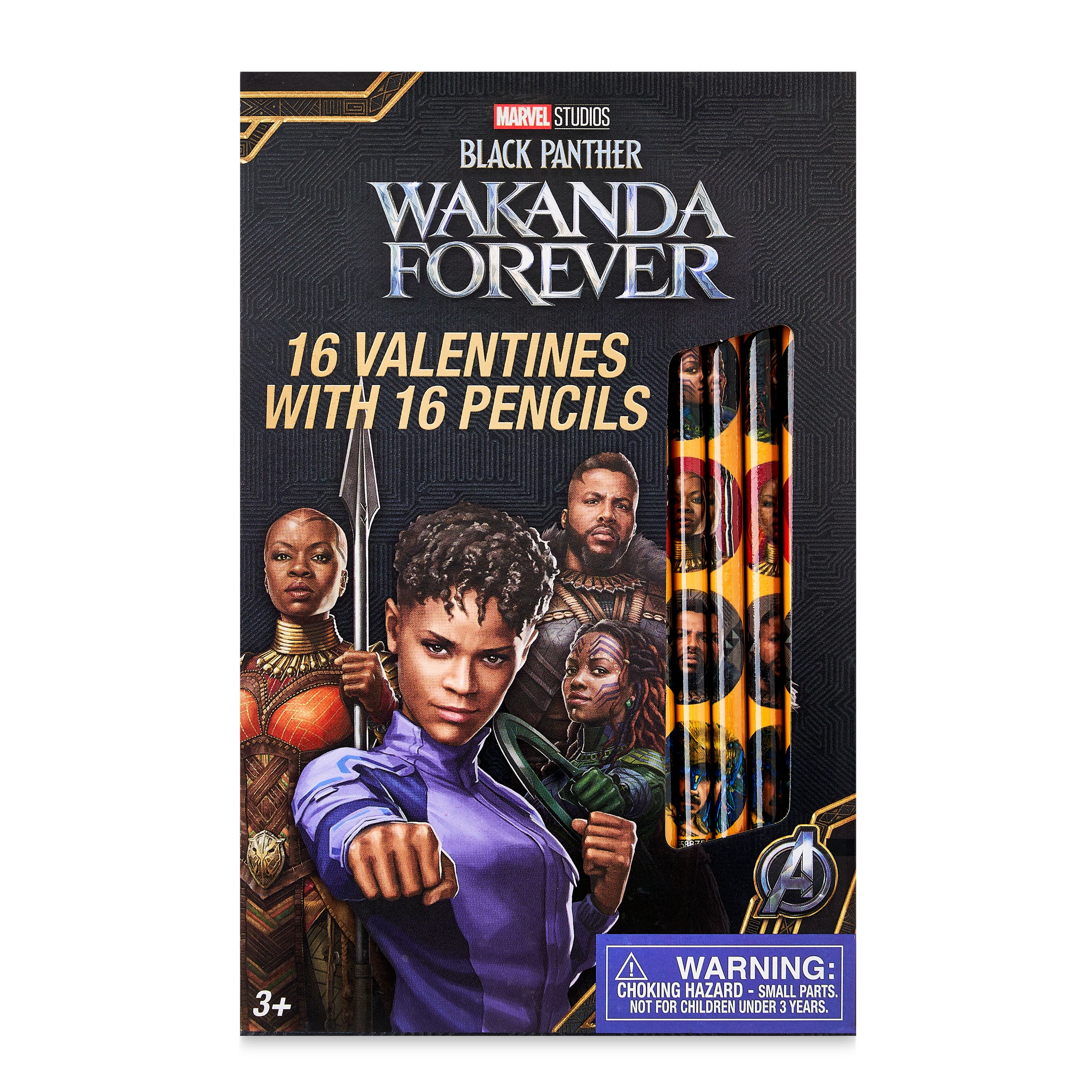 Paper Magic Group Way To Celebrate Wakanda Forever Valentine's Day Cards, 16 Count, Multi-Color Classroom Exchange Cards, 16 Full Size Pencils
