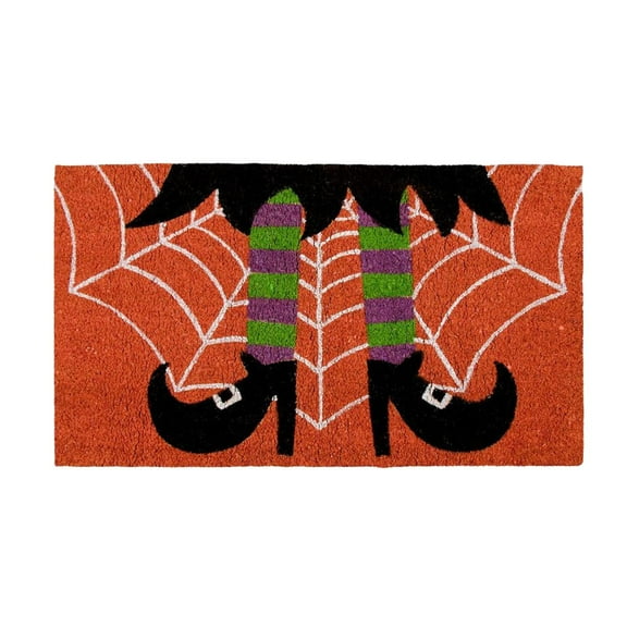 Halloween Doormat with Shoes Off Witch Design – Cute Welcome Mat for House Decoration, Seasonal Entryway Rug, Funny Holiday Party Night Greeting - Khaki
