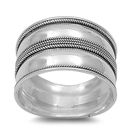 Sterling Silver Women's Bali Rope Ring Wide 925 Fashion Band Size 7