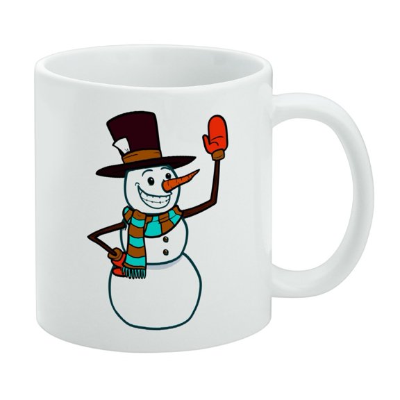 Snowman Waving Christmas Holiday White Mug