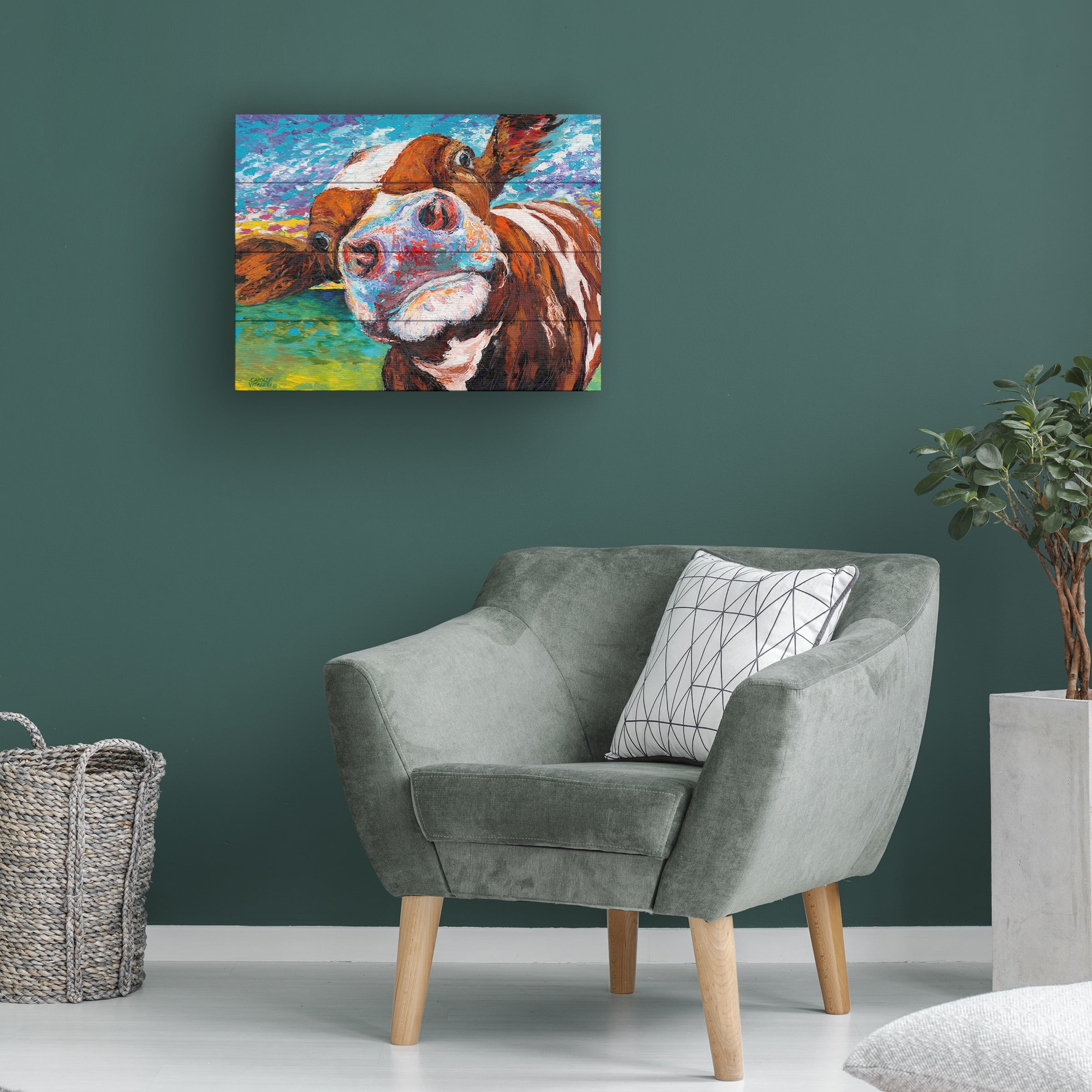 Carolee Vitaletti 'Curious Cow I' Wood Slat Art 12x16