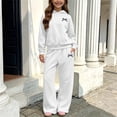 thumbnail image 3 of BLCHUNen Clothes for Girls 2 Piece Outfit Casual Hooded Workout Sweatshirts Wide Leg Print Pants Lightweight Workout Sets,White1, 3 of 6