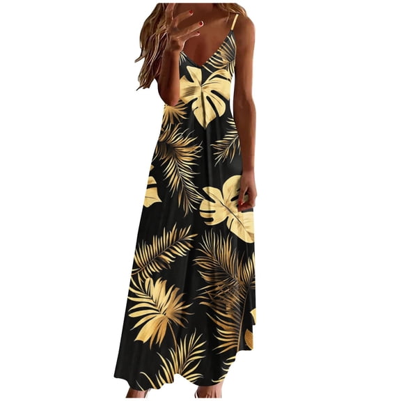 YuXingFu Kaftan Dresses for Women Sleeveless A-Line Casual Dress Floral Elegant V-Neck Vacation for Beach Multicolor S