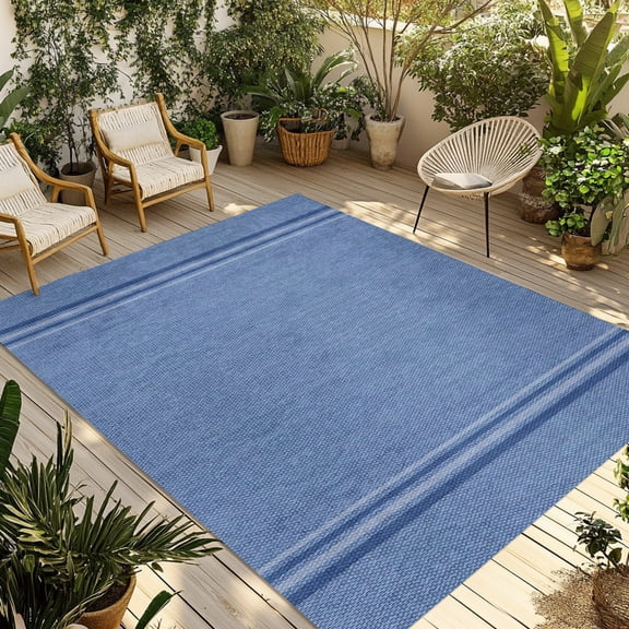 Blue Denim Texture Outdoor Area Rug 4x6ft Decorative Indoor Outdoor Rug Stripes Patio Area Rug for Porch, Deck, Balcony, Entryway, Camping & RV