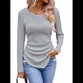 thumbnail image 1 of Camisas de Larga para Mujer, Cuello en V, Punto Acanalado, Corte Entallado, Suéter Ligero, Blusas Informales Elegantes de Otoño Gris XL, 1 of 9