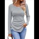 thumbnail image 1 of Camisas de Larga para Mujer, Cuello en V, Punto Acanalado, Corte Entallado, Suéter Ligero, Blusas Informales Elegantes de Otoño Gris XL, 1 of 9