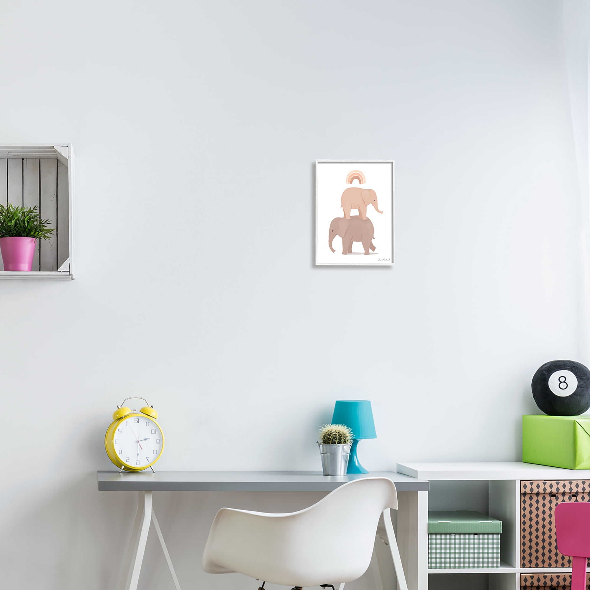 Stupell Industries Two Elephants Standing Under Rainbow Neutral Tones Graphic Art White Framed Art Print Wall Art, Design by Diane Neukirch