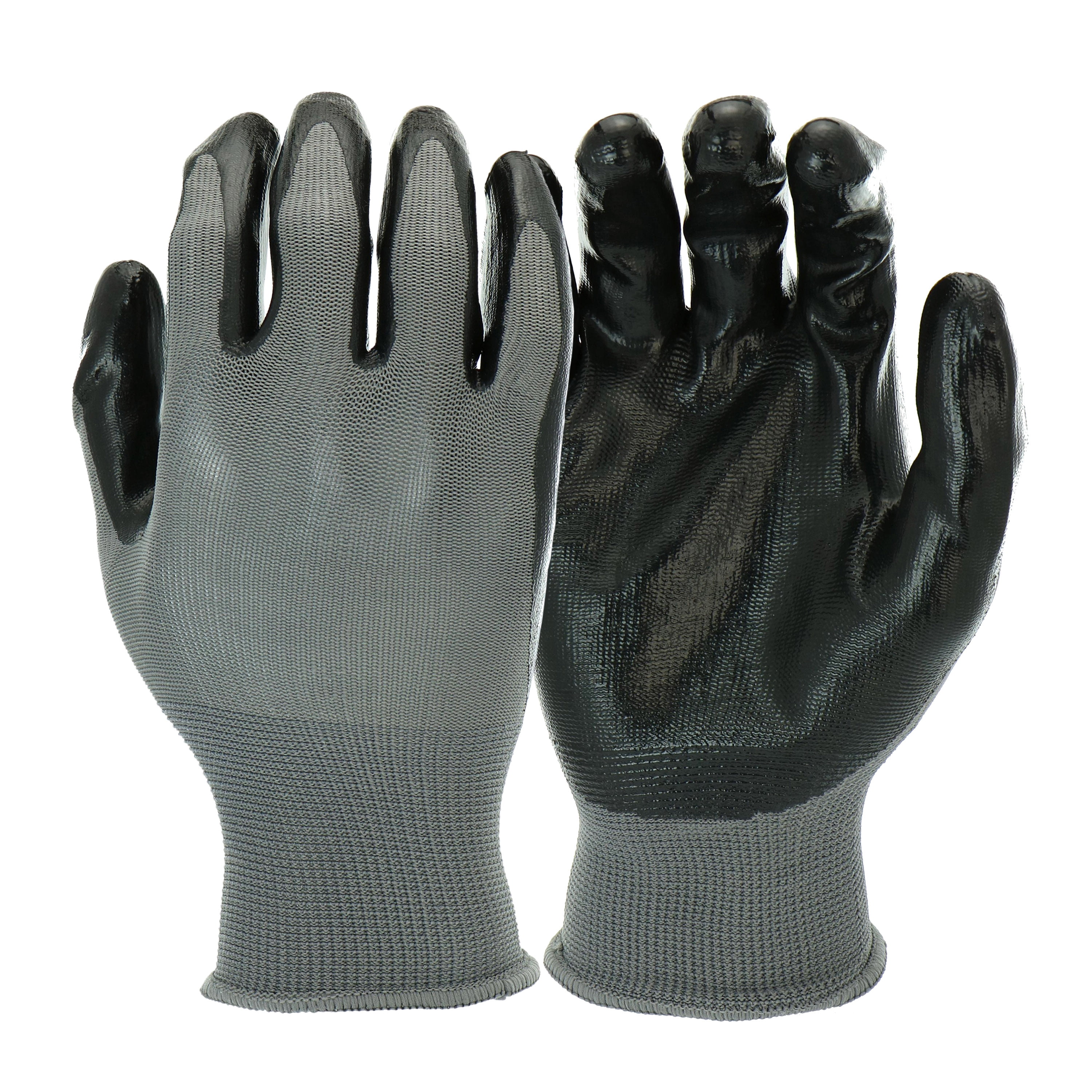 Hyper Tough Nitrile Dipped Safety Work Gloves, 3 Pair, Mechanics Work Gloves, Size Large, Black