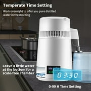 KFFKFF 1.1 Gallon Distiller, 0.3 Gallon/Hour, 750 Watt Distiller 0-99 Hour Timer Set Temperature Display, 304 Stainless Steel Countertop Still Carafe Cleaning Powder 3 Carbon Packets, White