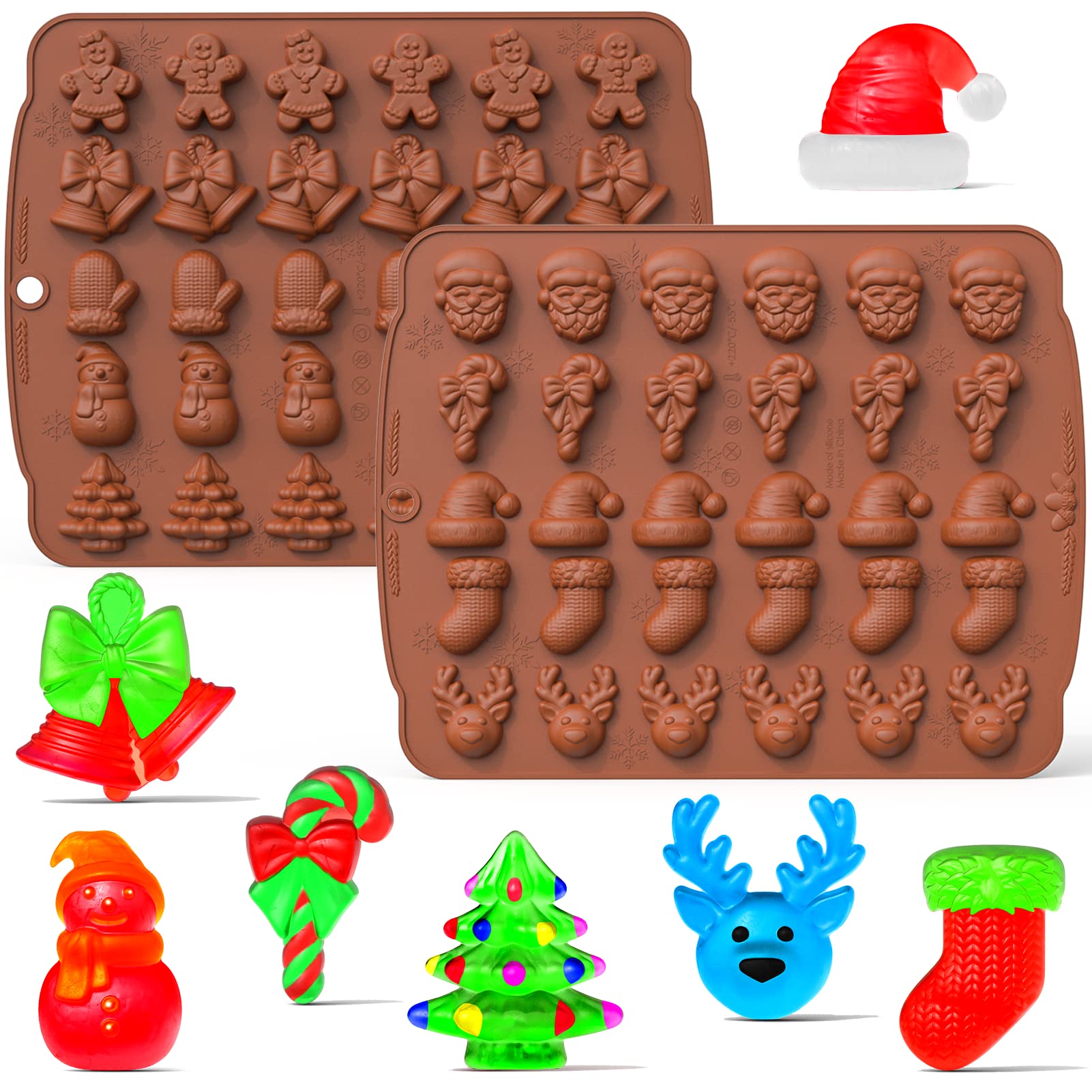 Christmas Gummy Candy Molds Silicone, 2 Pack 30 Cavity Non-Stick