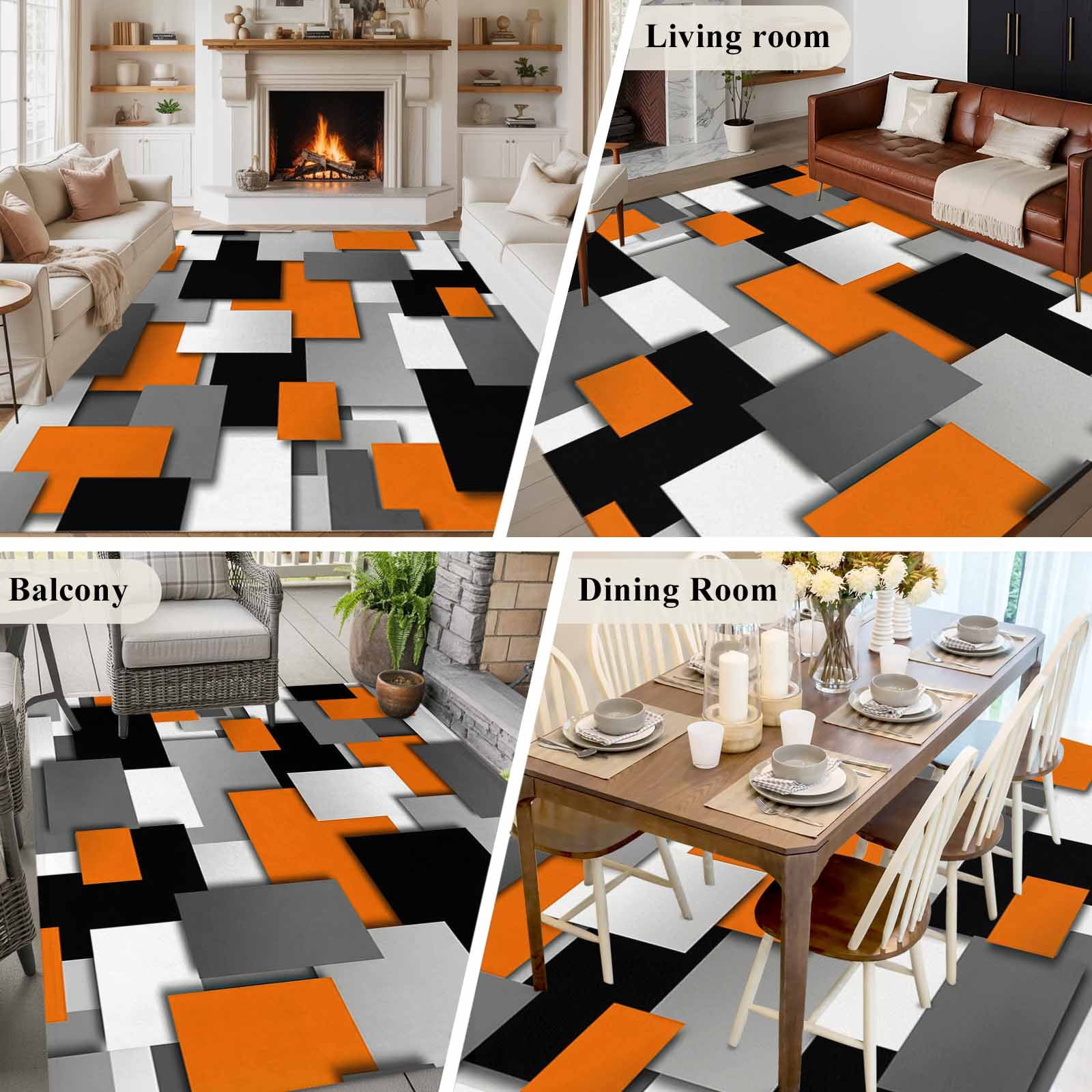 Burnt Orange Black Geometric Area Rug 5x8 Washable Rug Non Slip Modern Abstract Art Block Large Area Rug Soft Stainresistant Indoor Floor Carpet for Living Room Bedroom Home Office Dining Room